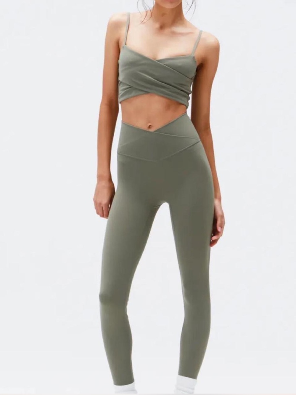 Adanola Ultimate Wrap Sports Bra and Ultimate Wrap Leggings set in Olive